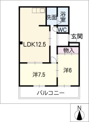 シャルマン豊山(2LDK/1階)の間取り写真