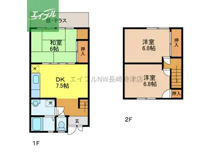 CASA VISTA B棟(3DK/1階)の間取り写真