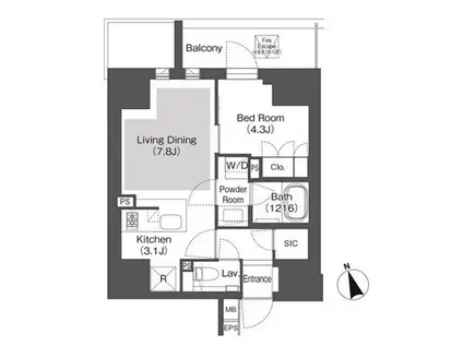 ベルビュー千代田飯田橋(1LDK/11階)の間取り写真
