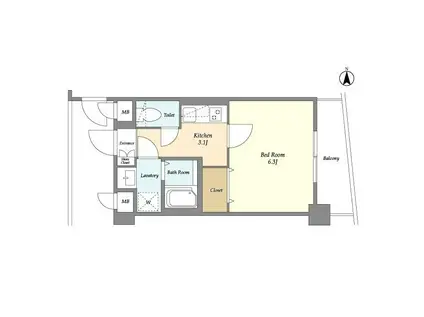 ロハス旗の台(1K/1階)の間取り写真