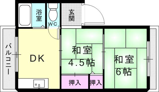 コーポヤマモト (2DK/2階)の間取り写真