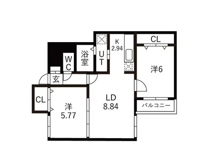 ハピネス八軒(2LDK/4階)の間取り写真