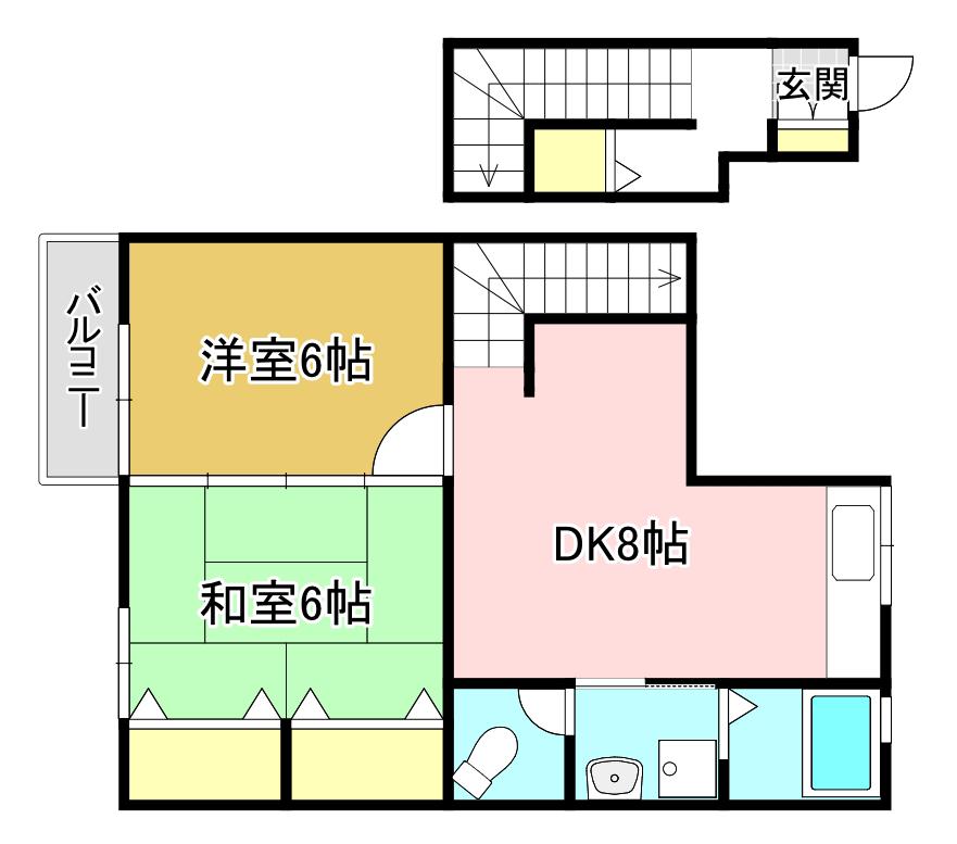 レフィナード 木屋瀬(2DK/2階)の間取り写真