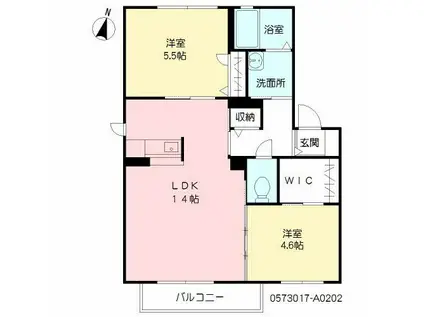 クライス K I棟(2LDK/2階)の間取り写真