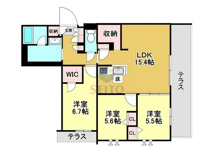 ベルスウィート(3LDK/1階)の間取り写真