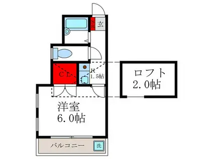 ル・クレール岡町(1K/2階)の間取り写真