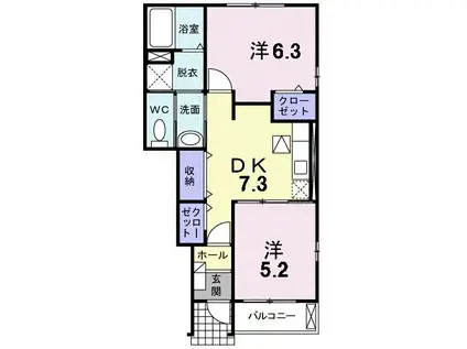 アバンツァート・ヴィラII(2DK/1階)の間取り写真
