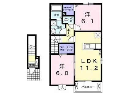 クラス アルファ I(2LDK/2階)の間取り写真