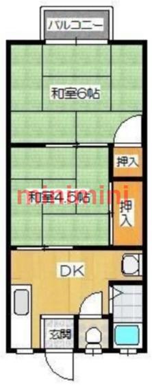 園田ハイムA棟(2DK/2階)の間取り写真