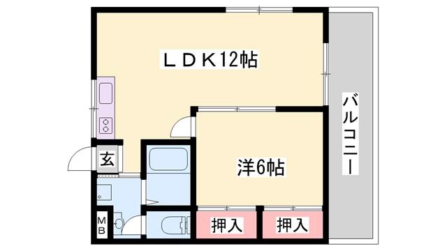 ロイヤルメゾン白浜B棟(1LDK/2階)の間取り写真