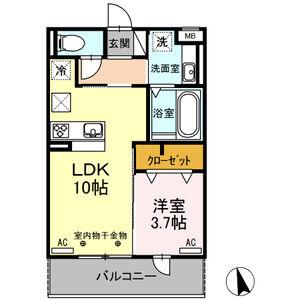 クリア トゥレスBC B棟(1LDK/1階)の間取り写真