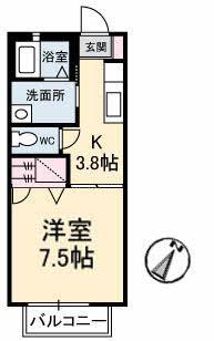 ドミール多治米 A棟(1K/2階)の間取り写真
