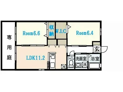 リバーパークせせらぎ A棟(2LDK/1階)の間取り写真