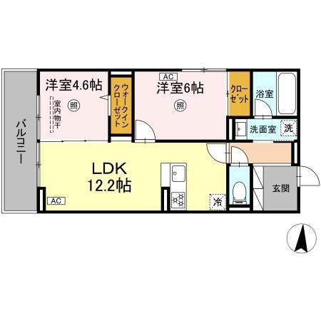 リヴィエール友丘(2LDK/3階)の間取り写真