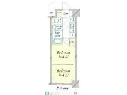 ドゥーエ新横浜(2K/7階)の間取り写真
