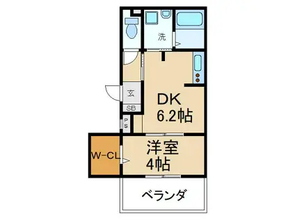 Aネクスト星ヶ丘(1DK/2階)の間取り写真