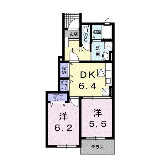 バンビーノ I(2DK/1階)の間取り写真