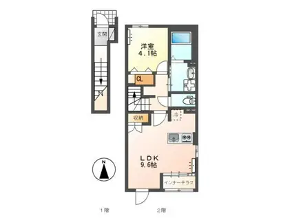 クオーレ西新町(1LDK/2階)の間取り写真