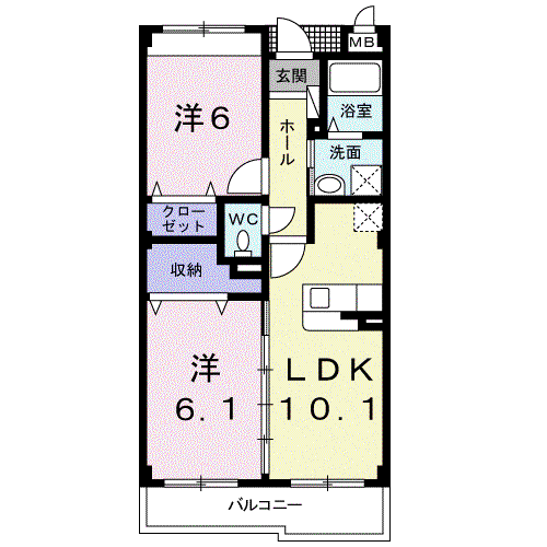 リヴェール栄谷(2LDK/1階)の間取り写真