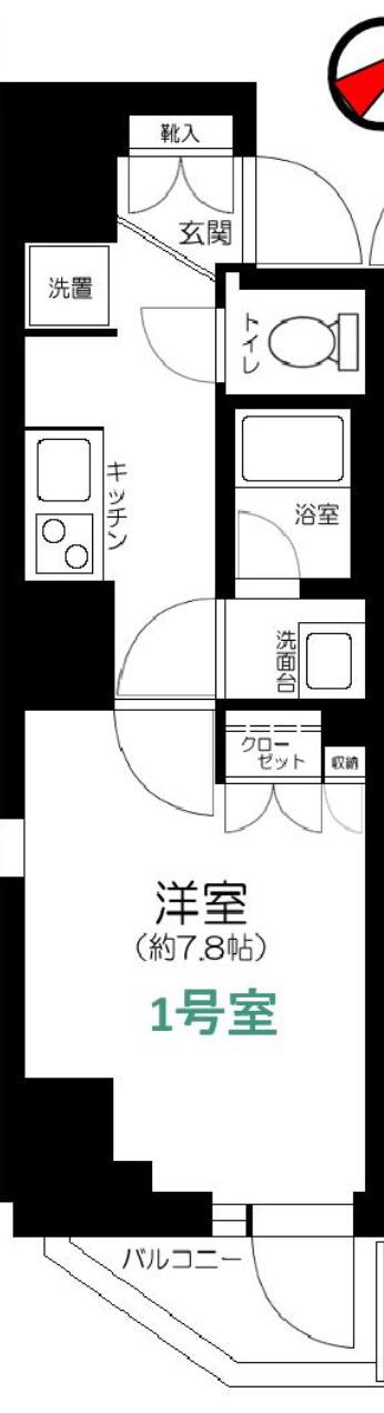 グランジット中目黒(1K/7階)の間取り写真