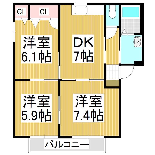 ラフィネ B棟(3DK/2階)の間取り写真