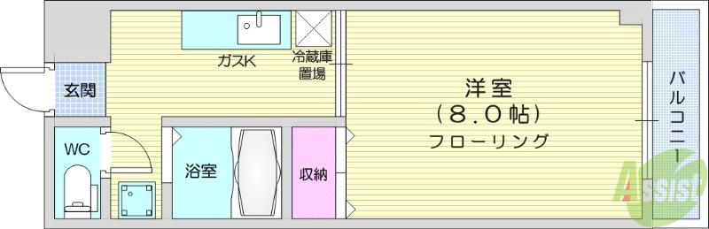 ビルドスマイルⅠ(1K/4階)の間取り写真