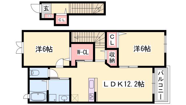 ドゥー メゾン セフィオ(2LDK/2階)の間取り写真