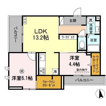 D-ROOM室見(2LDK/2階)の間取り写真