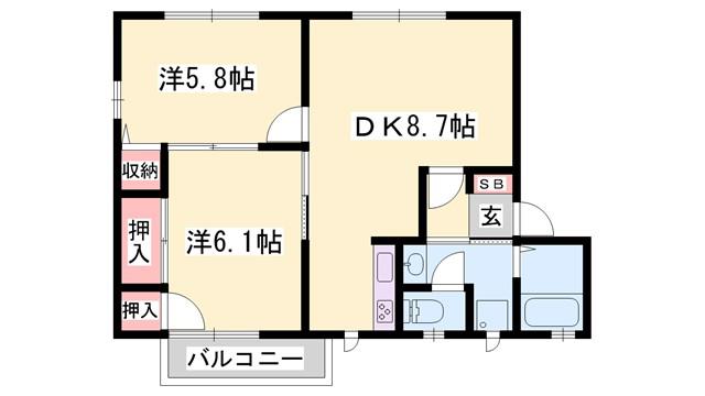 ラヴェール英賀保A(2DK/1階)の間取り写真