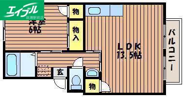 コーポベルフラワー(1LDK/2階)の間取り写真