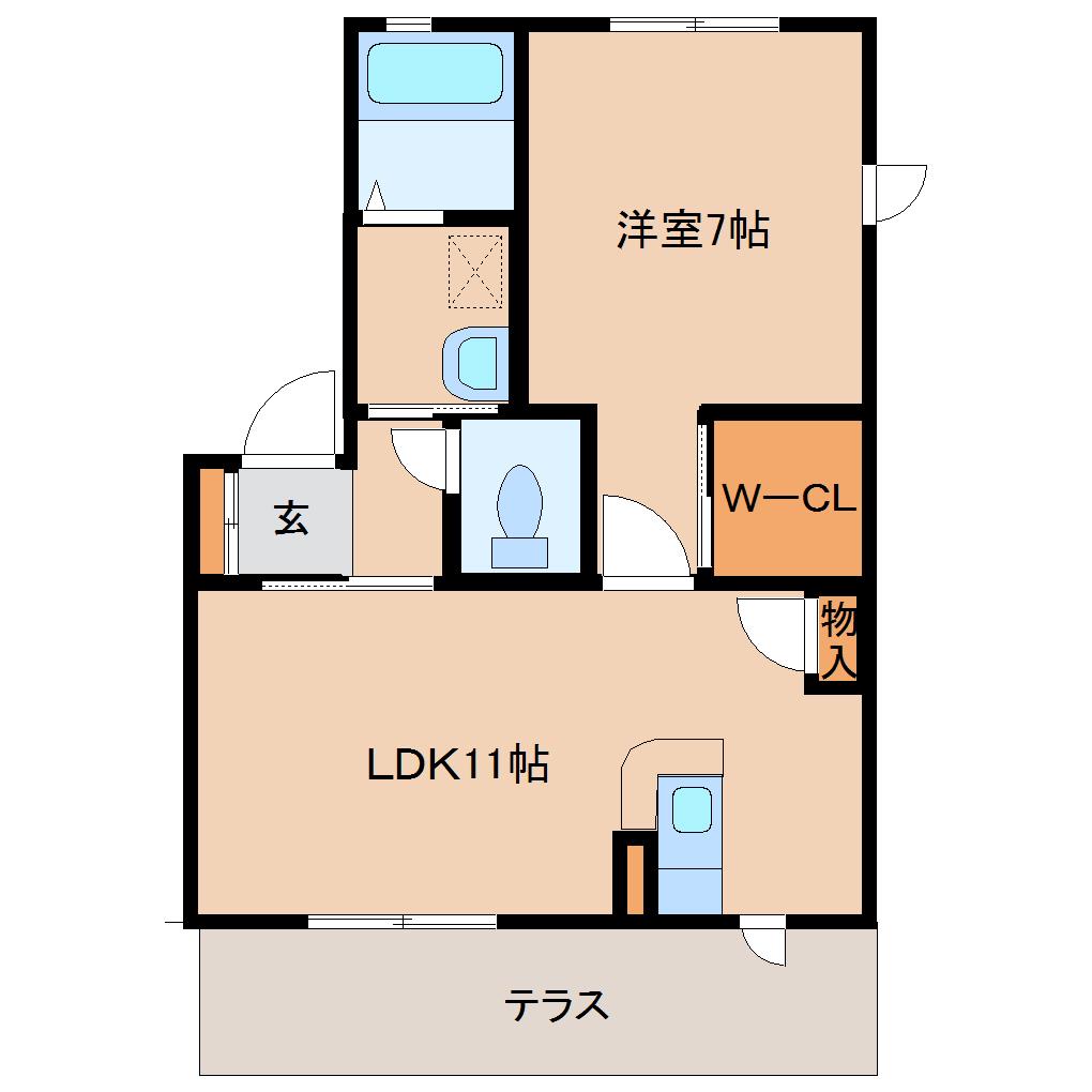 スプリングヒルズII(1LDK/1階)の間取り写真