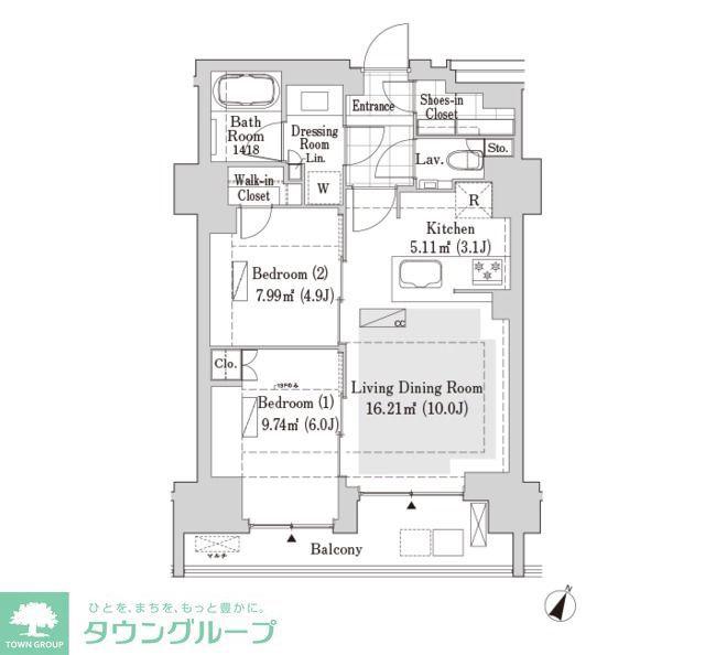 リブクオーレ神保町(2LDK/12階)の間取り写真