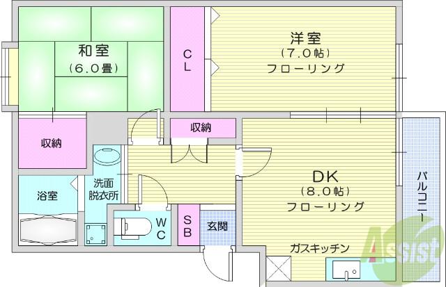 エルディムみなもとⅢ(2DK/1階)の間取り写真