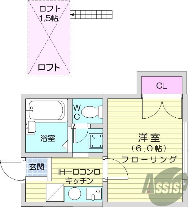 ステーブル富沢(1K/2階)の間取り写真