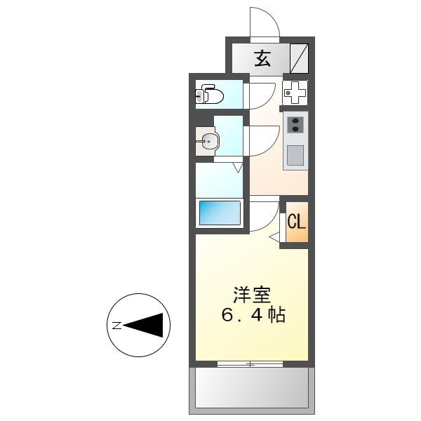 メイクス鶴舞II(1K/8階)の間取り写真