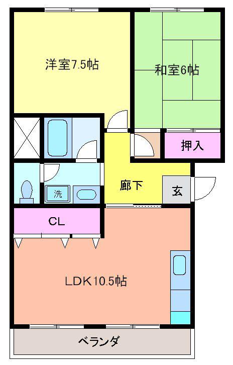 サバーバン1号棟(2LDK/3階)の間取り写真