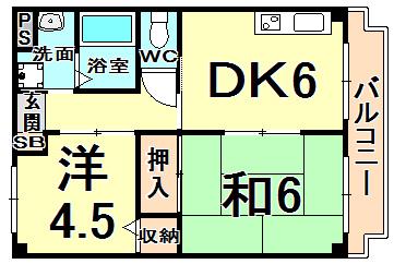 ホワイトハイツ(2DK/1階)の間取り写真