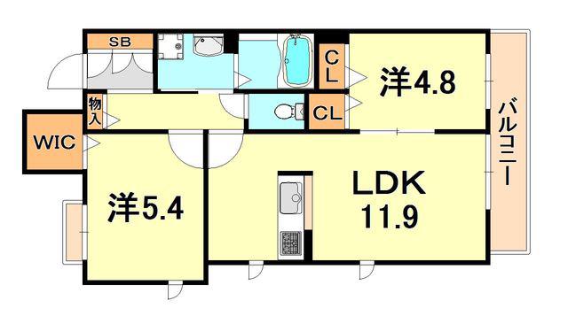 GREEN FOREST 芦屋(2LDK/3階)の間取り写真