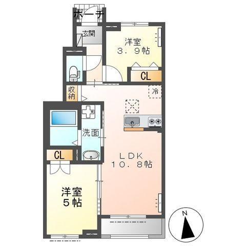 スリール(2LDK/1階)の間取り写真