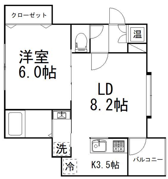 グレンツェントディーア(1LDK/2階)の間取り写真