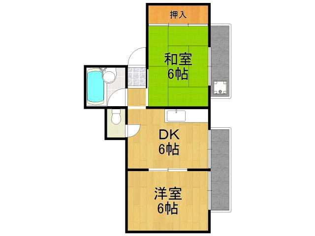 サンパレス21門戸(2DK/2階)の間取り写真