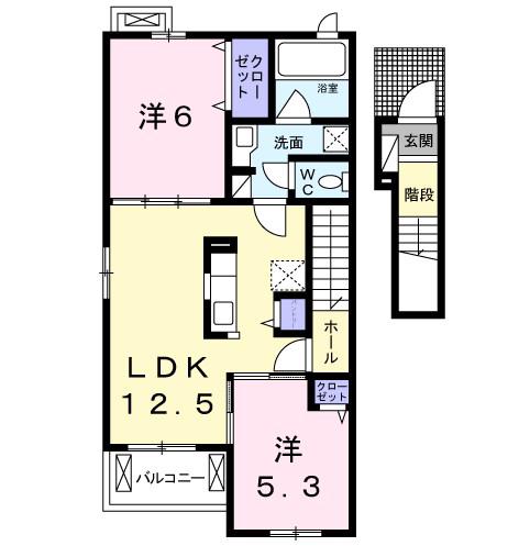 ブルーメン シュトラーセ(2LDK/2階)の間取り写真