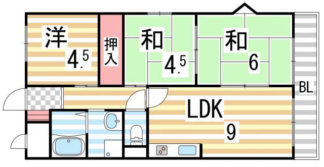 アメニティK&S PARTI(3LDK/6階)の間取り写真