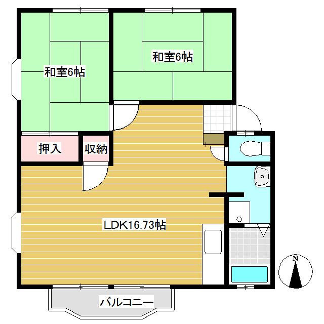 ハイツ駒草1(2LDK/2階)の間取り写真