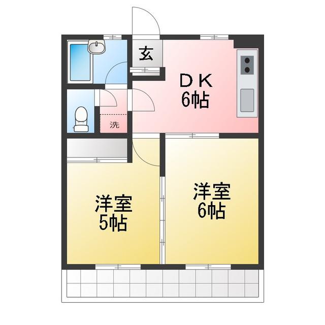 西山ビル11エルム大倉山(2DK/2階)の間取り写真