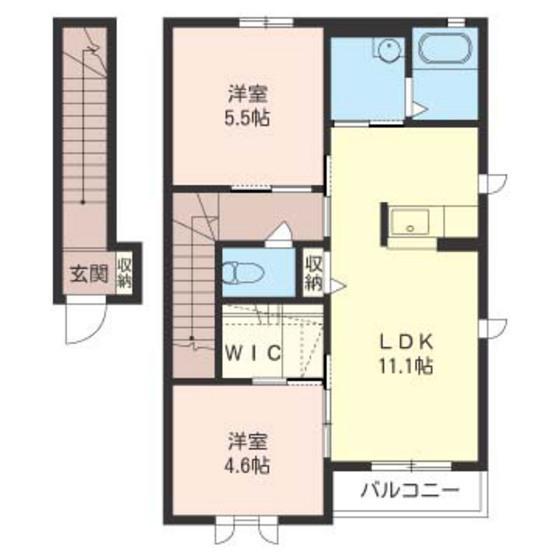 ビエントC・D(2LDK/2階)の間取り写真