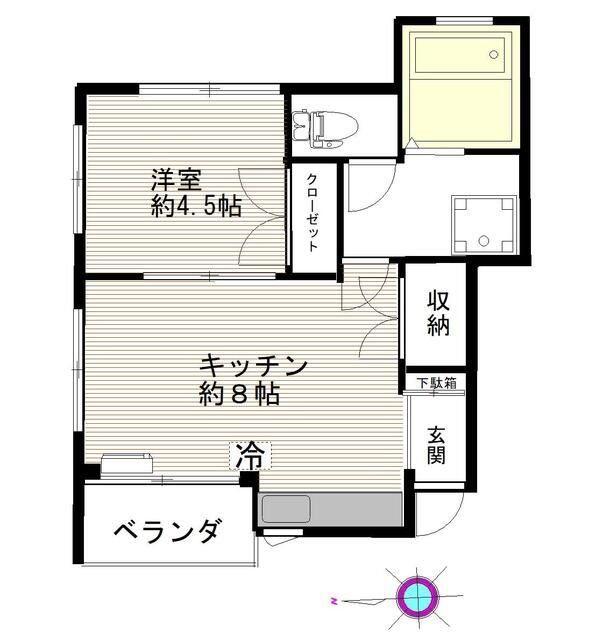 古川ビル(1DK/2階)の間取り写真