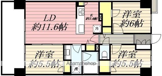 レーベン宮崎ONE TOWER(3LDK/2階)の間取り写真