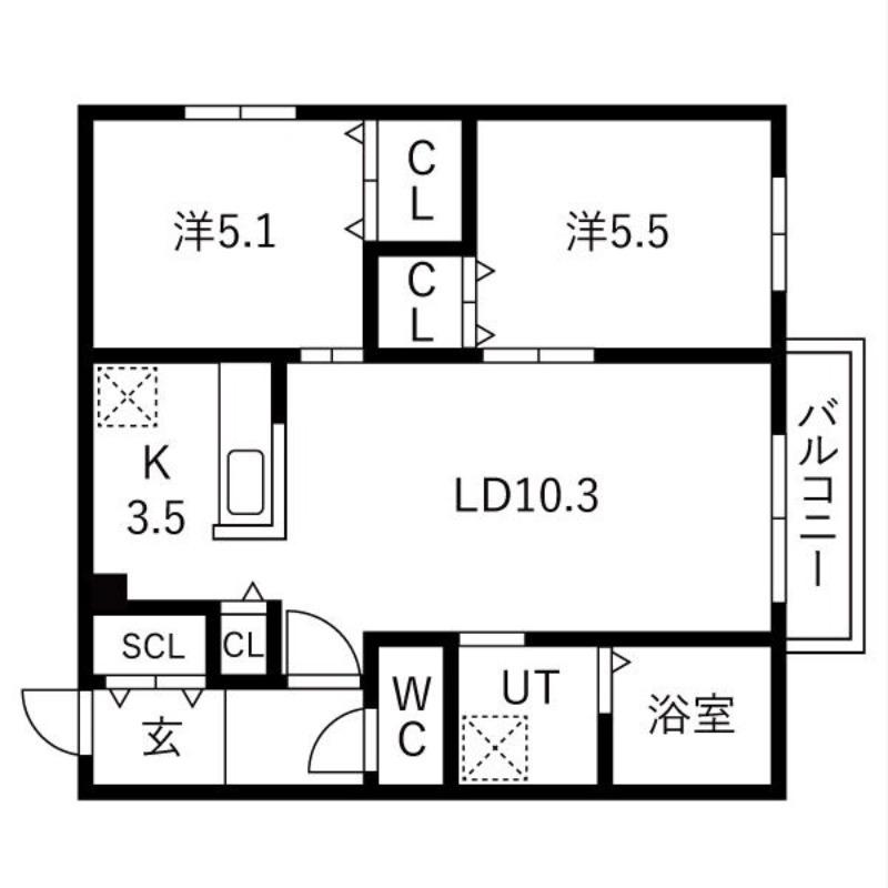 グランディール琴似(2LDK/3階)の間取り写真