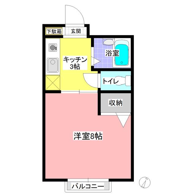 チェリーハイツII(1K/1階)の間取り写真